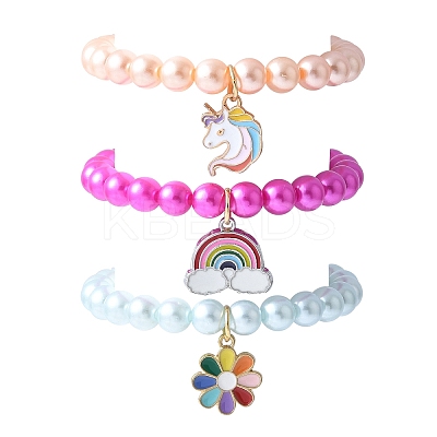 3Pcs 3 Colors ABS Plastic Imitation Pearl Beads Stretch Bracelets BJEW-JB11584-1