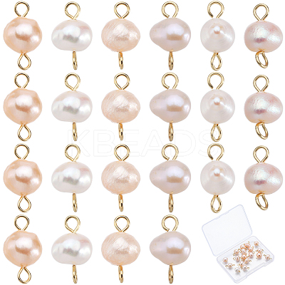 Natural Cultured Freshwater Pearl Potato Connector Charms PALLOY-SC00009-1