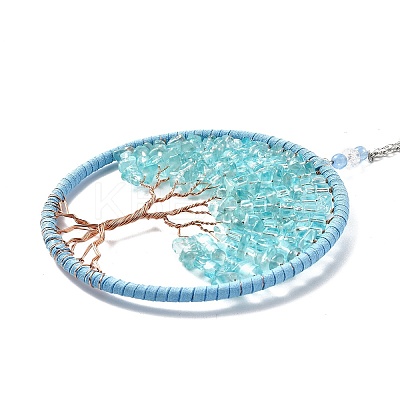 Wire Wrapped Chips Dyed Glass Big Pendant Decorations LS-HJEW-A005-01A-1