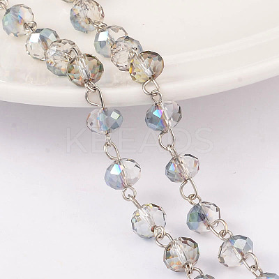 Faceted Rondelle Handmade Electroplate Glass Beads Chains AJEW-JB00130-1
