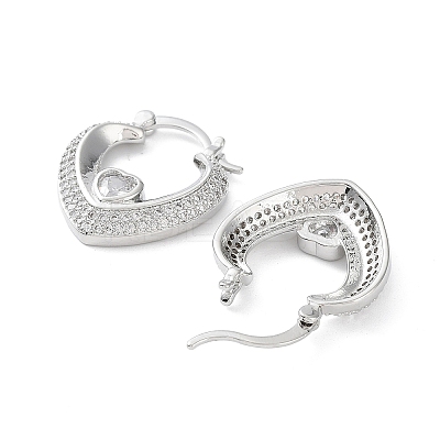 Clear Cubic Zirconia Heart Hoop Earrings EJEW-F329-01P-1