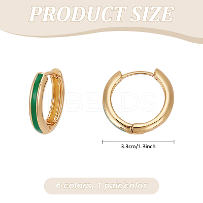 6 Pairs 6 Colors Real 18K Gold Plated Brass Huggie Hoop Earrings EJEW-AN0004-67-1
