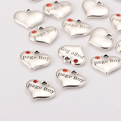 Wedding Theme Antique Silver Tone Tibetan Style Heart with Page Boy Rhinestone Charms X-TIBEP-N005-14C-1