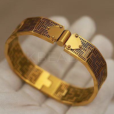 304 Stainless Steel Hollow Geometric Hinged Cuff Bangles for Women WG16A84-01-1