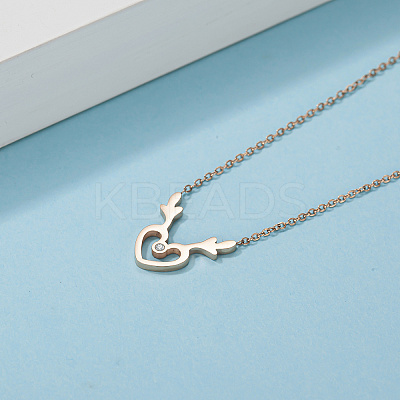 Deer Antler Heart 304 Stainless Steel Rhinestone Pendant Necklaces DZ8057-1
