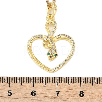 Brass Micro Pave Clear Cubic Zirconia Heart Snake Pendants Necklaces LS-NJEW-K280-04G-1