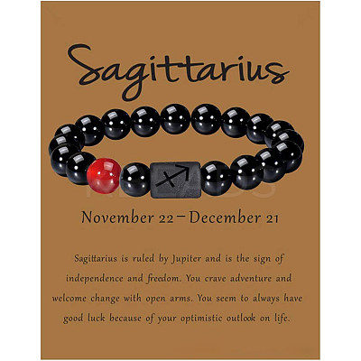 12 Constellation Natural Round Carnelian Beads Stretch Bracelets WGD22B0-02-1