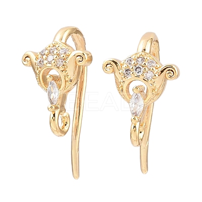 Brass Micro Pave Clear Cubic Zirconia Horse Eye Earring Hooks KK-A274-13G-1