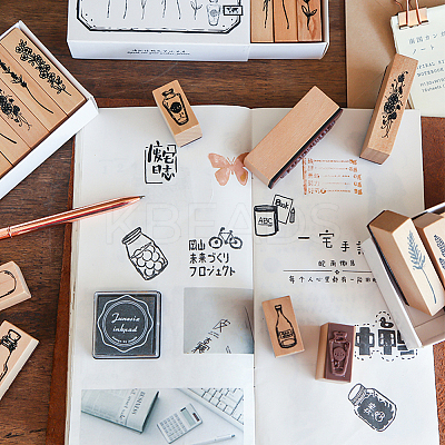 Plants and Flowers Style Wooden Rubber Stamps DIY-GF0001-30-1