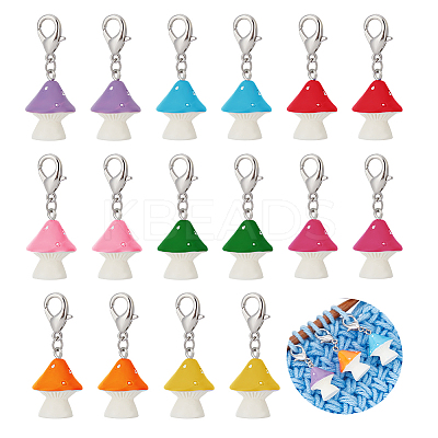 16Pcs 8 Colors Mushroom Opaque Resin Pendant Stitch Markers HJEW-NB00039-1