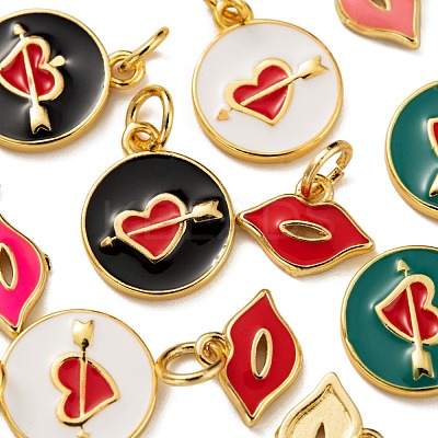 12Pcs 6 Style Golden Plated Brass with Jump Rings Enamel Pendants KK-LS0001-35-1
