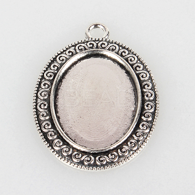 Tibetan Style Alloy Pendant Cabochon Settings TIBEP-N003-26AS-1