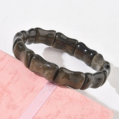 Bamboo Natural Golden Sheen Obsidian Beads Stretch Bracelets for Women Men BJEW-K304-01D-1
