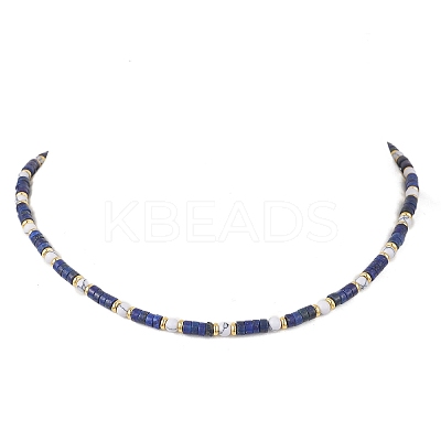 Round Synthetic Howlite & Natural Lapis Lazuli Heishi Beaded Necklaces for Women NJEW-JN06000-02-1