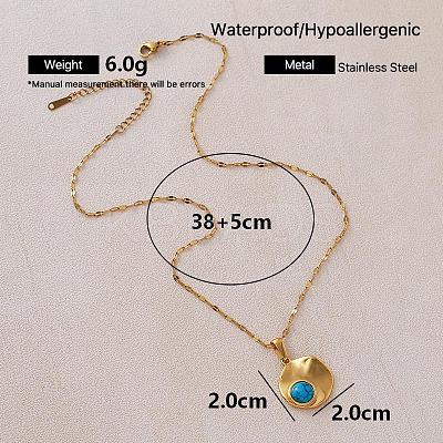 Vintage Style 304 Stainless Steel and Synthetic Turquoise Textured Disc Pendant Necklaces for Women JC9668-1