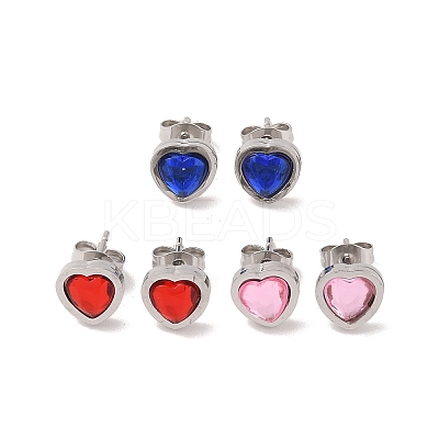 3 Pairs 3 Colors 304 Stainless Steel Heart Stud Earrings for Women EJEW-K279-07P-02-1