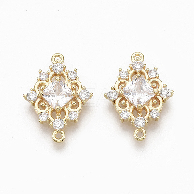 Brass Clear Cubic Zirconia Links connectors ZIRC-Q021-046G-NF-1