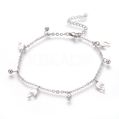 Tarnish Resistant 304 Stainless Steel Anklets with 201 Stainless Steel Charms AJEW-O028-03P-1