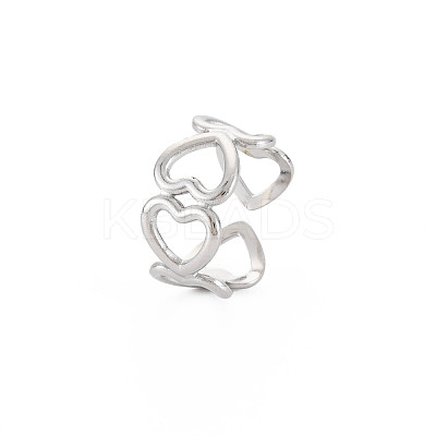 Non-Tarnish 304 Stainless Steel Open Heart Wrap Cuff Ring for Women RJEW-S405-170P-1