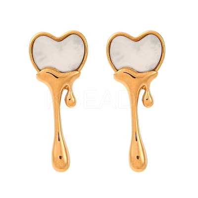 304 Stainless Steel Natural White Shell Stud Earrings EJEW-Z118-01G-1