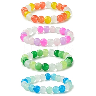 8mm Baking Paint Imitation Jade Glass Round Beaded Stretch Kids Bracelets for Girls Boys BJEW-JB10895-1