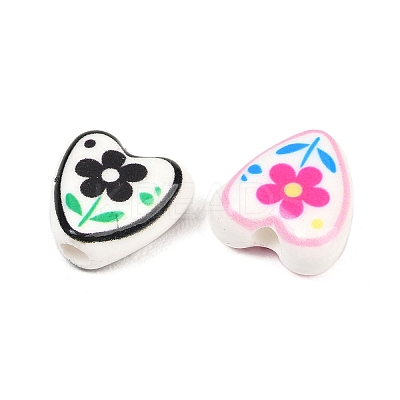 Floral Printed Porcelain Beads PORC-A033-01-1