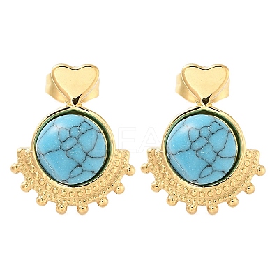 Synthetic Turquoise Heart Stud Earrings EJEW-A114-13G-1