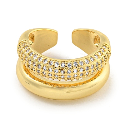 Rack Plating Brass Micro Pave Cubic Zirconia Open Cuff Ring for Women RJEW-C082-12G-1
