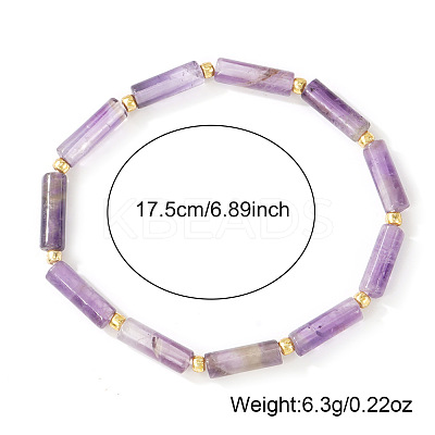Natural Amethyst Column Beaded Stretch Bracelets with Brass Beads LS-WH3970-1