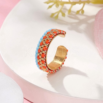 Glass Seed Beaded Open Cuff Rings RJEW-MZ00010-1