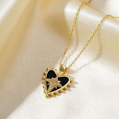 Shiny Heart Star Brass Clear Cubic Zirconia Pendant Necklaces RQ9557-4-1