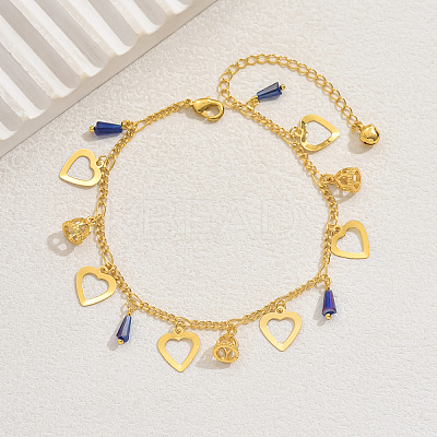 Elegant Brass Hollow Heart & Plastic Blue Faceted Cone Pendant Anklets for Women Vacation and Daily Wear DO5106-1