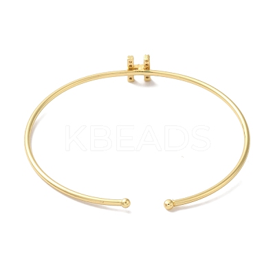 Rack Plating Brass Micro Pave Clear Cubic Zirconia Letter Open Cuff Bangles BJEW-A018-01G-H-1