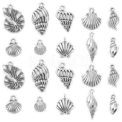 100Pcs 10 Styles Tibetan Style Alloy Whelk/Conch Shell Pendants TIBEP-CJ0001-61-1