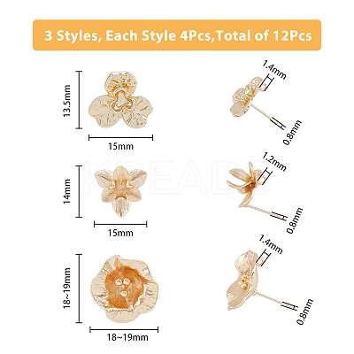 12Pcs 3 Style Brass Stud Earring Findings KK-FH0004-86-1