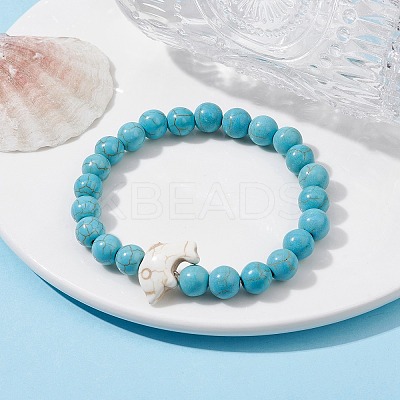 Synthetic Turquoise Dolphin Beaded Stretch Bracelets BJEW-JB09830-01-1