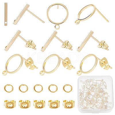 60Pcs 2 Styles Ring & Rectangle Shape Brass Stud Earring Findings DIY-CN0002-59-1