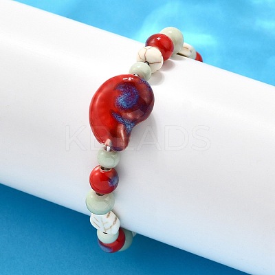 Handmade Porcelain Beads & Synthetic Howlite Beads Stretch Bracelets for Women LS-BJEW-D307-01A-1