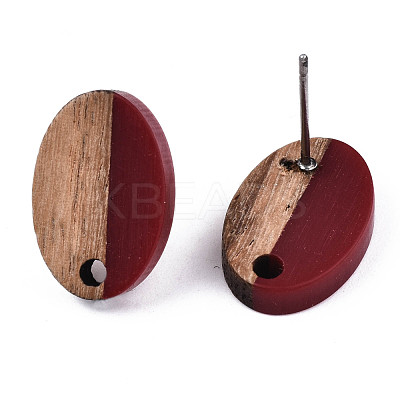 Opaque Resin & Walnut Wood Stud Earring Findings MAK-N032-004A-B02-1