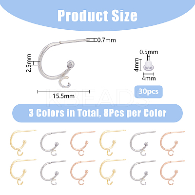 24Pcs 3 Color 304 Stainless Steel Stud Earring Findings STAS-DC0014-80-1