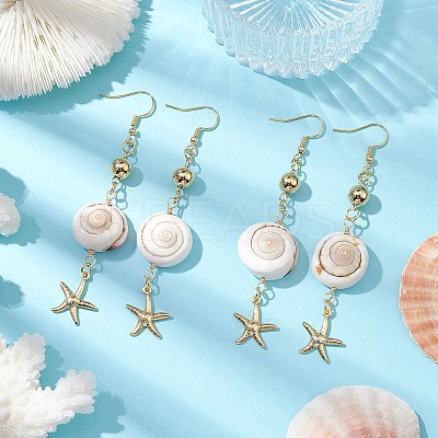 Natural Shiva Eye Shell Dangle Earrings EJEW-JE05798-1