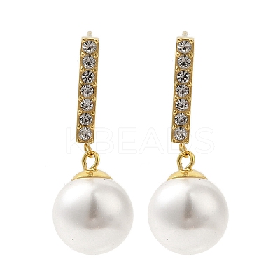 Ion Plating(IP) Stainless Steel Inlay Rhinestone & Imitation Pearl Stud Earrings for Women EJEW-M024-02G-1