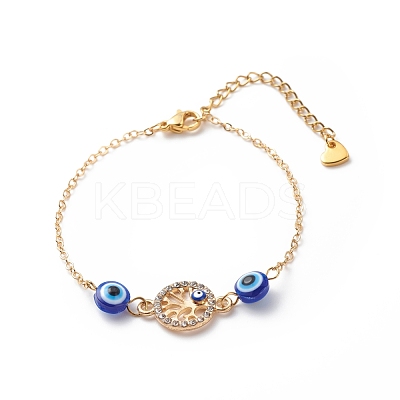 Crystal Rhinestone & Resin Evil Eye Link Slider Bracelet BJEW-JB08630-1