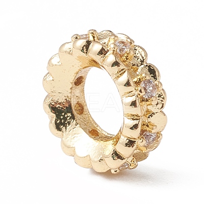 Brass Micro Pave Cubic Zirconia Rondelle European Beads KK-F835-23-1