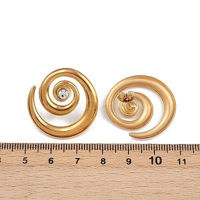 304 Stainless Steel Rhinestone Vortex Spiral Stud Earrings EJEW-K314-01G-1