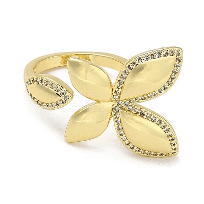 Rack Plating Brass Micro Pave Cubic Zirconia Cuff Finger Rings for Women RJEW-C114-15E-G-1
