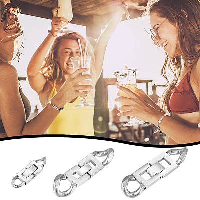 3Pcs 3 Styles 304 Stainless Steel Fold Over Clasps STAS-UN0053-38-1