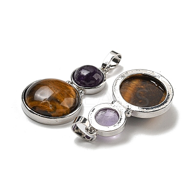 Natural Tiger Eye & Natural Amethyst Pendants G-G147-06P-07-1