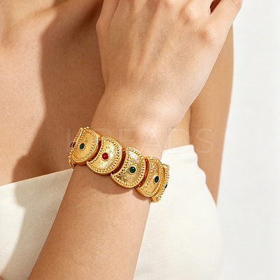 Exotic Embossed Texture Crescent Moon Brass Rhinestone Cuff Bangle with Clasps for Women OM4527-1