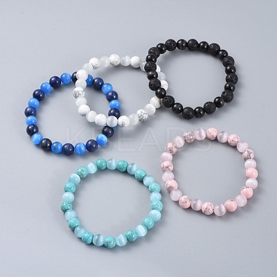 Natural & Synthetic Gemstone Stretch Bracelets BJEW-JB04506-1